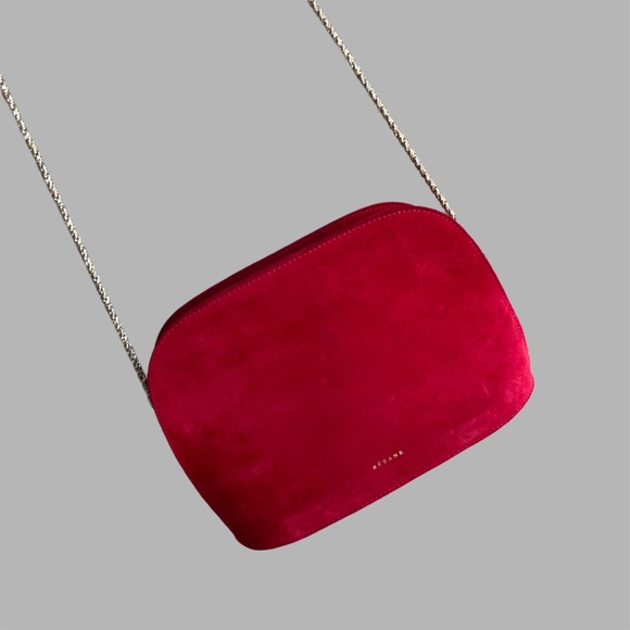SEZANE Classic Red Suede Leather Victor Bag Chain Strap Classic French Girl Bag - Picture 7 of 17